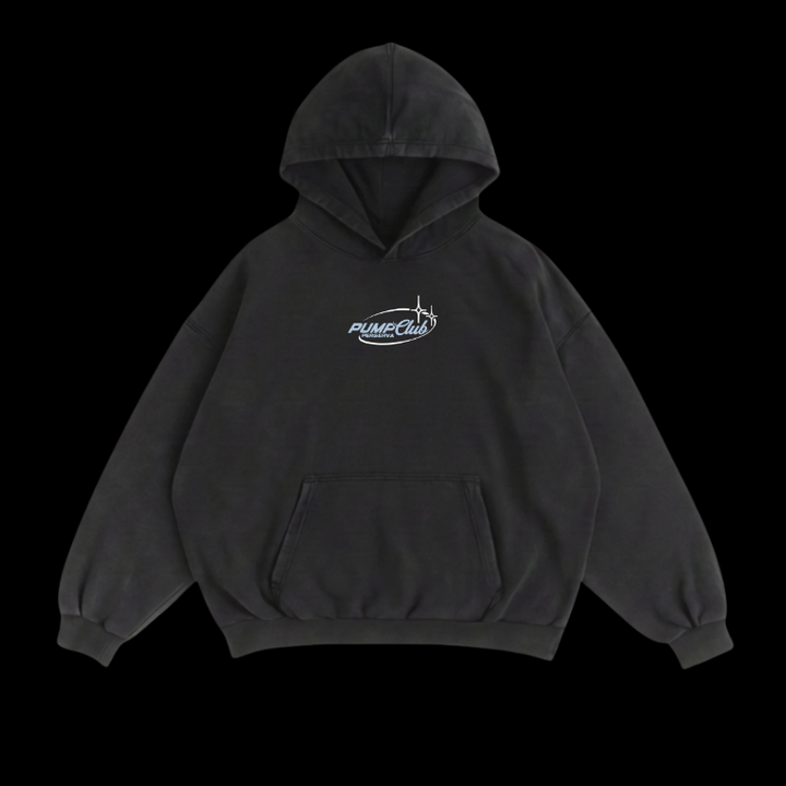 Pump Club Hoodie (Baby Blue & White Logo/Faded Black)