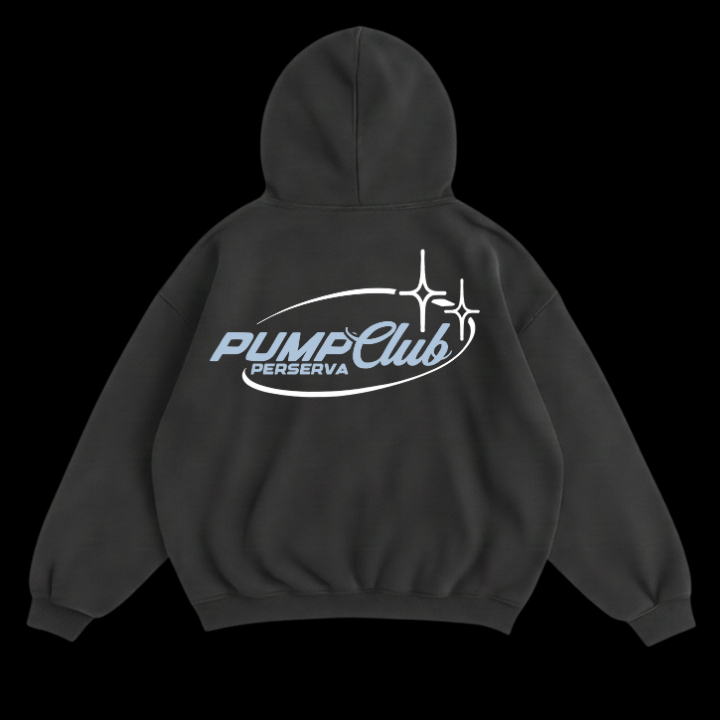 Pump Club Hoodie (Baby Blue & White Logo/Faded Black)