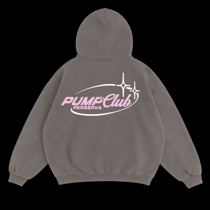 Pump Club Hoodie (Pink & White Logo/Faded Grey)