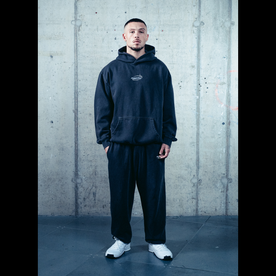 Pump Club Hoodie (Baby Blue & White Logo/Faded Black)