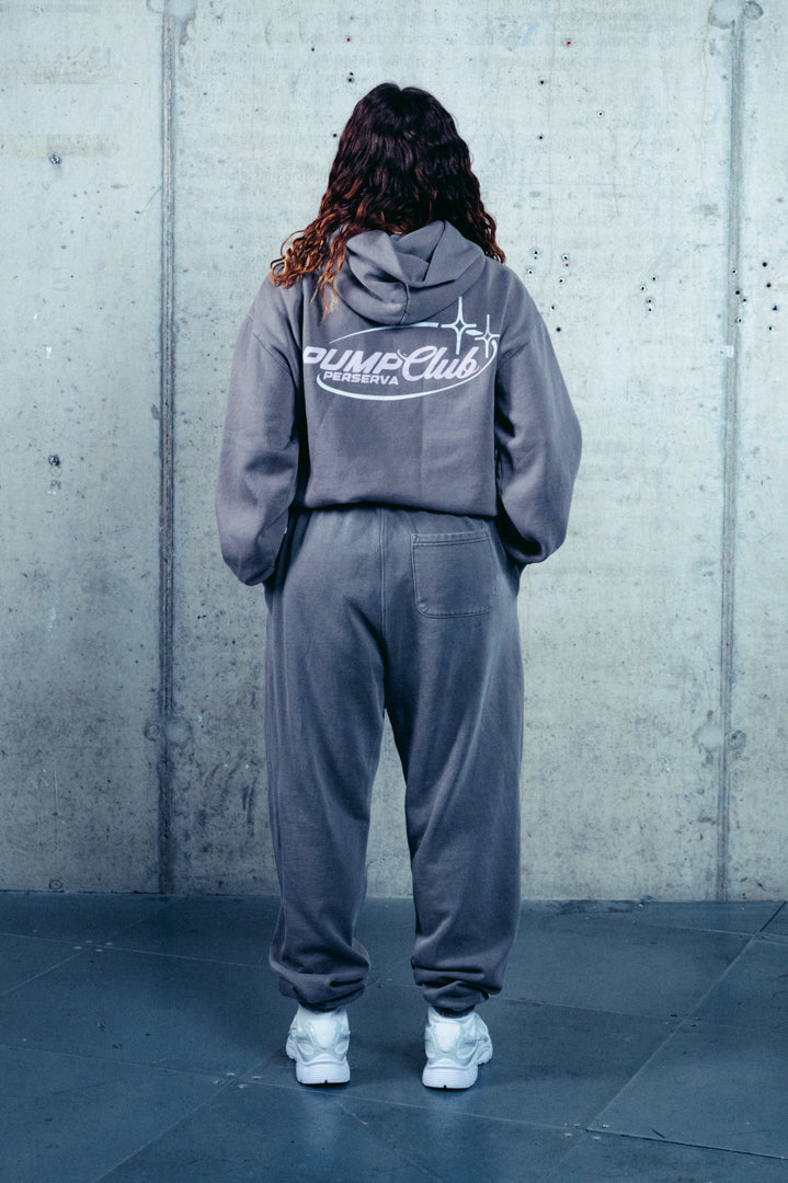 Pump Club Hoodie (Pink & White Logo/Faded Grey)