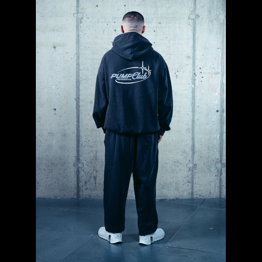 Pump Club Hoodie (Baby Blue & White Logo/Faded Black)